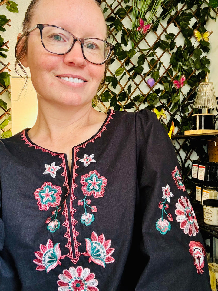 Floral Embroidered Boho Top